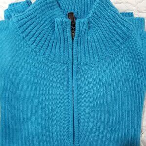 INSEARCH COLLECTION TURQUOISE ZIP UP HIGH COLLAR SWEATER MEN SIZE XL